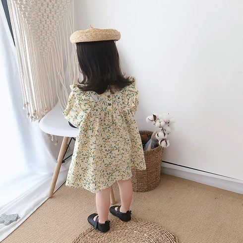 Girls' Dress 2022 Autumn New Skirt Long Sleeve Cotton And Hemp Pastoral Princess Floral Skirt