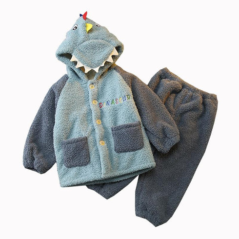 Baby boy plus velvet cartoon pajamas set home clothing two-piece set