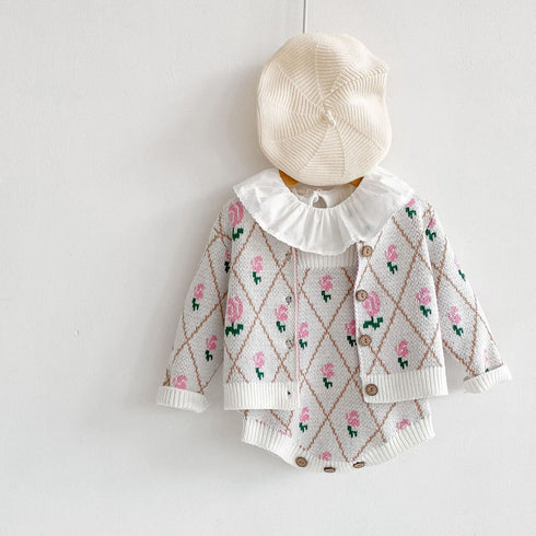 Small flower diamond rose ha coat two-piece jacket