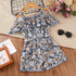 Girls' Summer Floral One Shoulder Bandage Bow One-piece Shorts