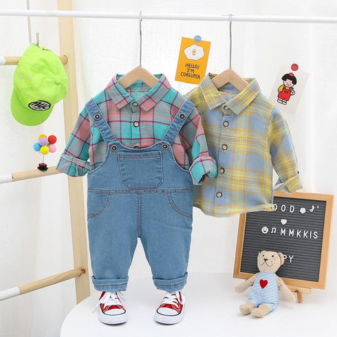Boy's Shirt Denim Straps Two-Piece Set