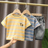 Children's Striped Short-Sleeve Denim Shorts Two-Piece Set
