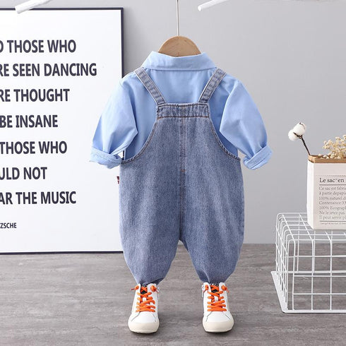 Boy's Long Sleeve Shirt Denim Straps Two-Piece Set