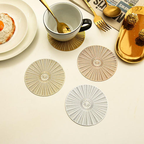 Solid Color Gilded Kaleidoscope Coaster Circular Hollow Geometric Pad