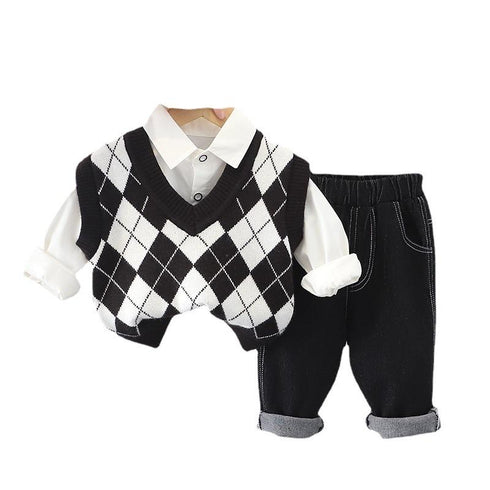 Spring and autumn boys casual sweater waistcoat set of three