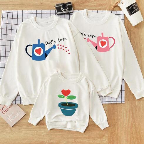 Valentine's Day Warm Parent Dress Flowers Parents and Children Family Printed Crewneck Wear Parent-Child Series