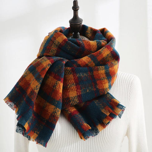 Fashion Plaid Scarf Sweet Cashmere Scarf Thickened Warm Shawl