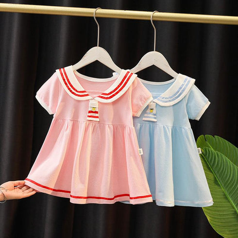 Girls' Dress Summer Sweet Academy Navy Collar