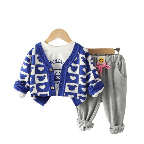 Spring and autumn children's casual sweater cardigan set of three