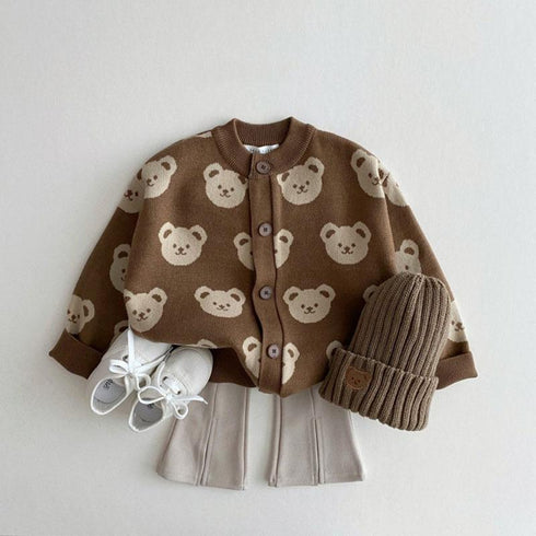 Autumn Winter Bear Sweater Coat Cartoon Crewneck Knitted Cardigan