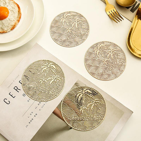 Creative Hollow Out Coaster Round Coconut Tree Coaster