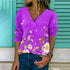 Fall/Winter Printed Loose V-Neck Long Sleeve Shirt