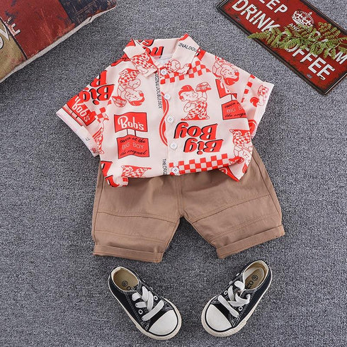 Boys short sleeve suit shirt short sleeve shorts two-piece set