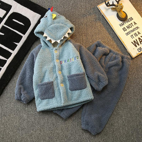 Baby boy plus velvet cartoon pajamas set home clothing two-piece set