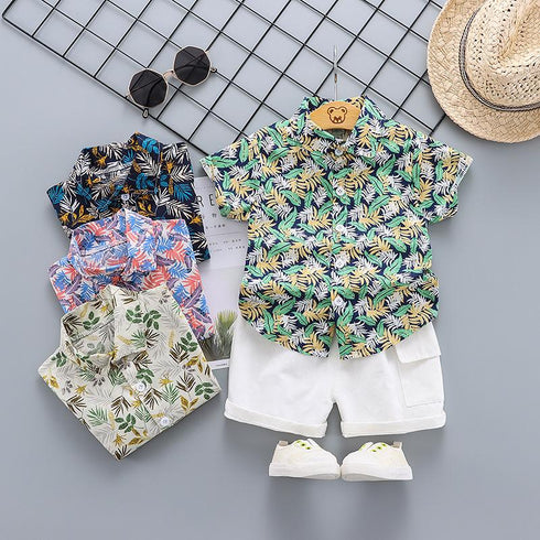 Summer Boys' plant print short sleeve suit