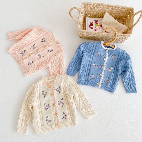 Spring and Autumn Small Flower Embroidered Coat Joker Cotton Yarn Knitted Cardigan