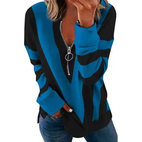 Fall winter v-neck zipper personality long sleeve sweater