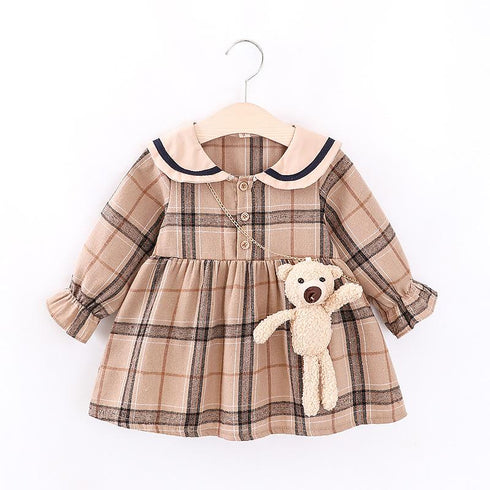 Baby Girl Plaid Long Sleeve Doll Neck Skirt