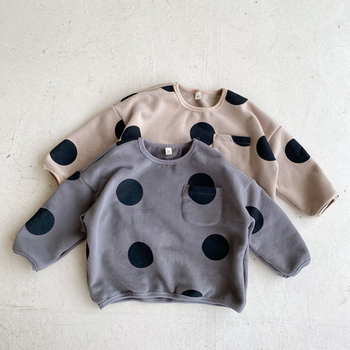 Children's polka dot plus velvet sweater autumn and winter loose big wave dot padded baby coat