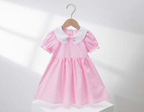 Girl's Doll Neck Dress Summer Bubble Sleeve Macaroon Princess Dress