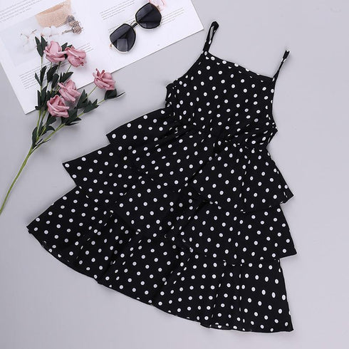 Girl's Short-Sleeve Denim Jacket Dot Skirt