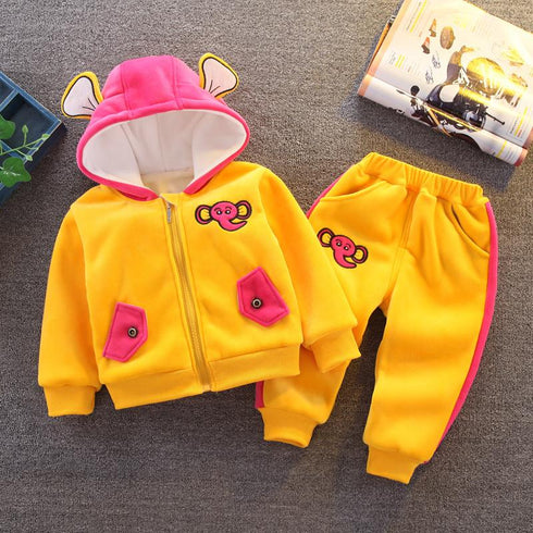 Fall/winter girls suit plus velvet two-piece set