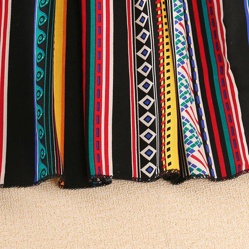 Girls Summer Color Stripe Suspender Lace Up Dress