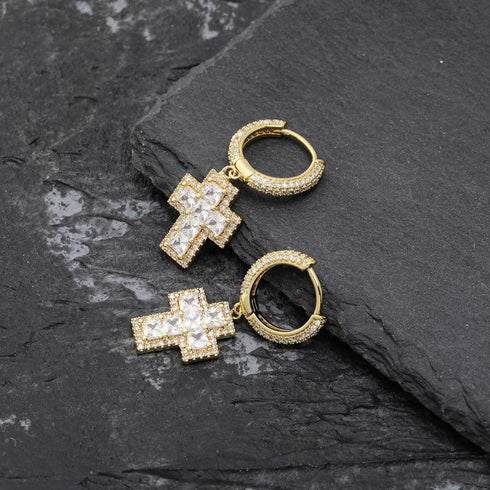 Hip Hop Short Cross Earrings for Men and Women Full of Zircon