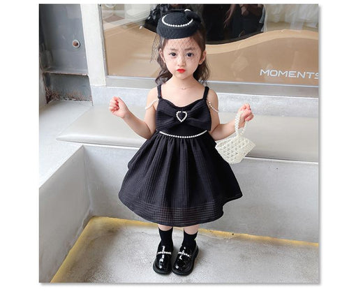 Summer Girls Suspender Dress Foreign Style Princess Unkempt Dress Girl Black Dress Dress
