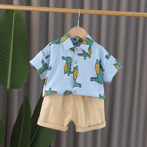 Boys summer suit short-sleeved shirt and shorts two-piece set