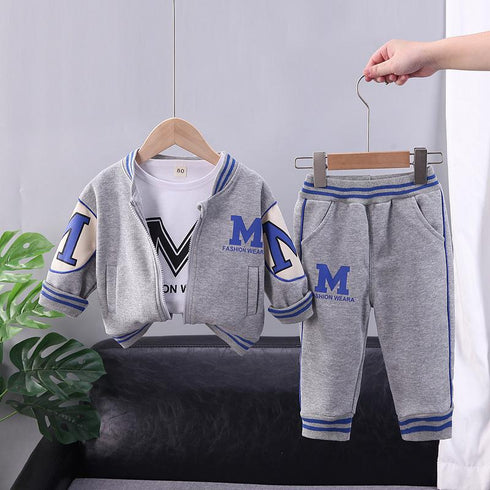 Children's baseball suit cardigan set of three