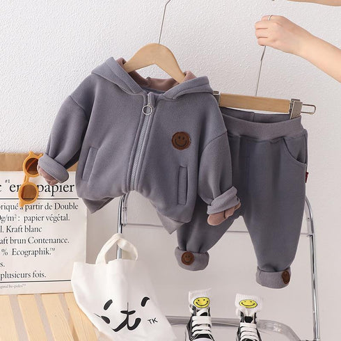 Winter children's hooded long sleeve suit two-piece set