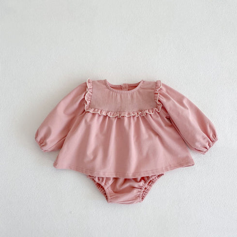 Cotton baby girl baby lace bubble long sleeve skirt bread pants two-piece suit