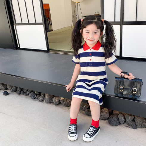 Children's T-shirt Skirt Baby Polo Skirt Long Stripe Skirt