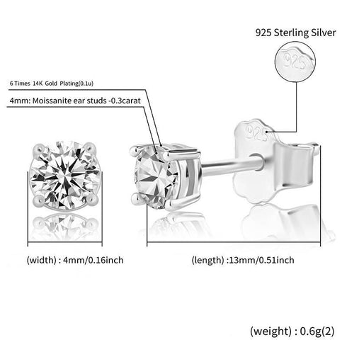 Silver inlaid moissanite round earrings for men's and women's basic Joker fashion