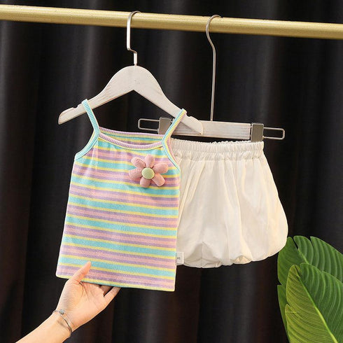 Baby Vest Set Summer Thin Suspender + Bud Pants Two Piece Set