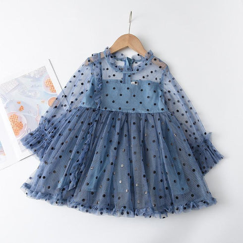Girl's Dot Mesh Lovely Breathable Princess Dress