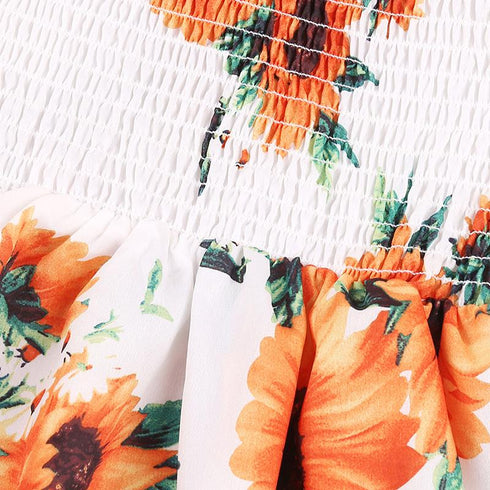 Girl's Summer Printed Sunflower Short Sleeve Princess Dress