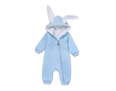 Autumn And Winter Baby Children's Clothing Rabbit Ear Jumpsuit Plus Velvet To Keep Warm