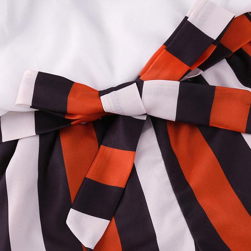 Summer girls suspender short sleeve striped shorts set