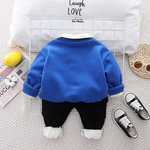 Autumn and winter boys plus velvet long sleeve three-piece suit