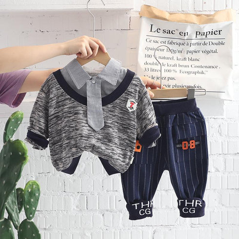Spring and Autumn Boys Long Sleeve Suit Casual Pants Two-Piece Set