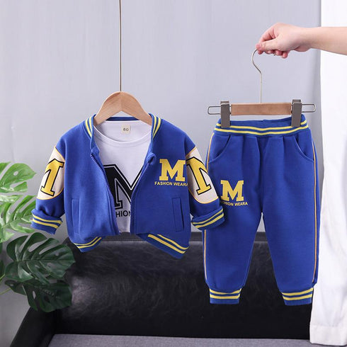 Children's baseball suit cardigan set of three