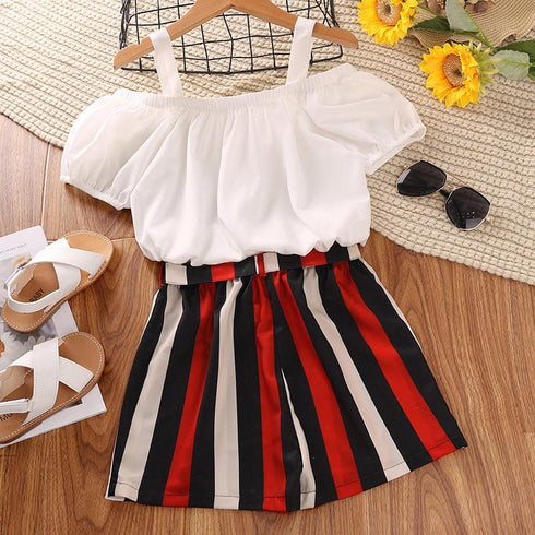 Girls Summer Sling Striped Shorts Set