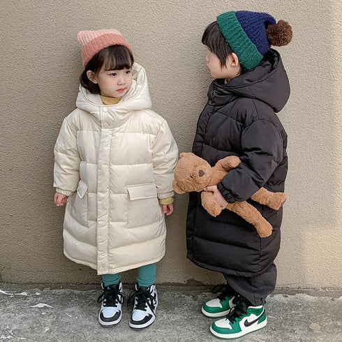 Children's Down Jacket 90 White Duck Down Long Knee Thickened Hat Jacket