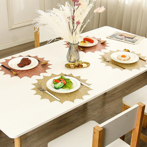 Fortune Leaf Round Table Mat Light Luxury Bronzing Western Food Mat Hollowed Out PVC Solid Color Heat Insulation Mat