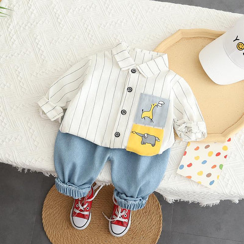 Spring and Autumn Boys Shirt Long Sleeve Set Two-Piece Set