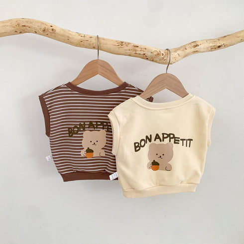 V-neck sleeveless vest baby striped cute bear waistcoat