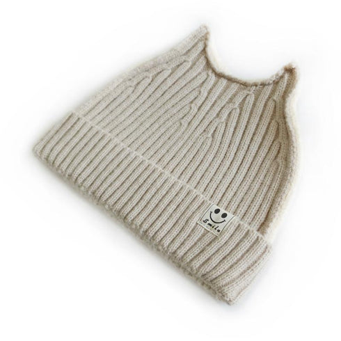 Cloth logo knit wool cap ears pointed flanging color matching hat 16.53-19.68 inches