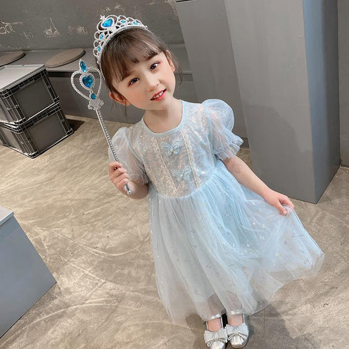 New Girl Pengpeng Princess Yarn Dress Girl Butterfly Shining Mesh Dress
